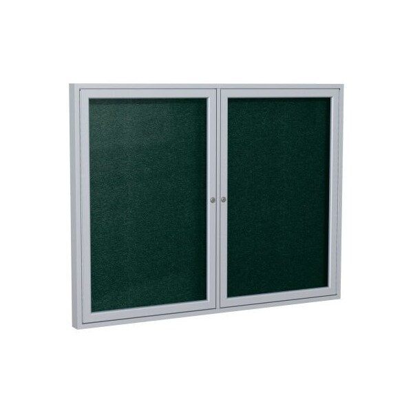 Ghent Enclosed Bulletin Board, Outdoor, 2 Door, 60"W x 36"H, Black Vinyl/Silver Frame PA23660VX-183 - main